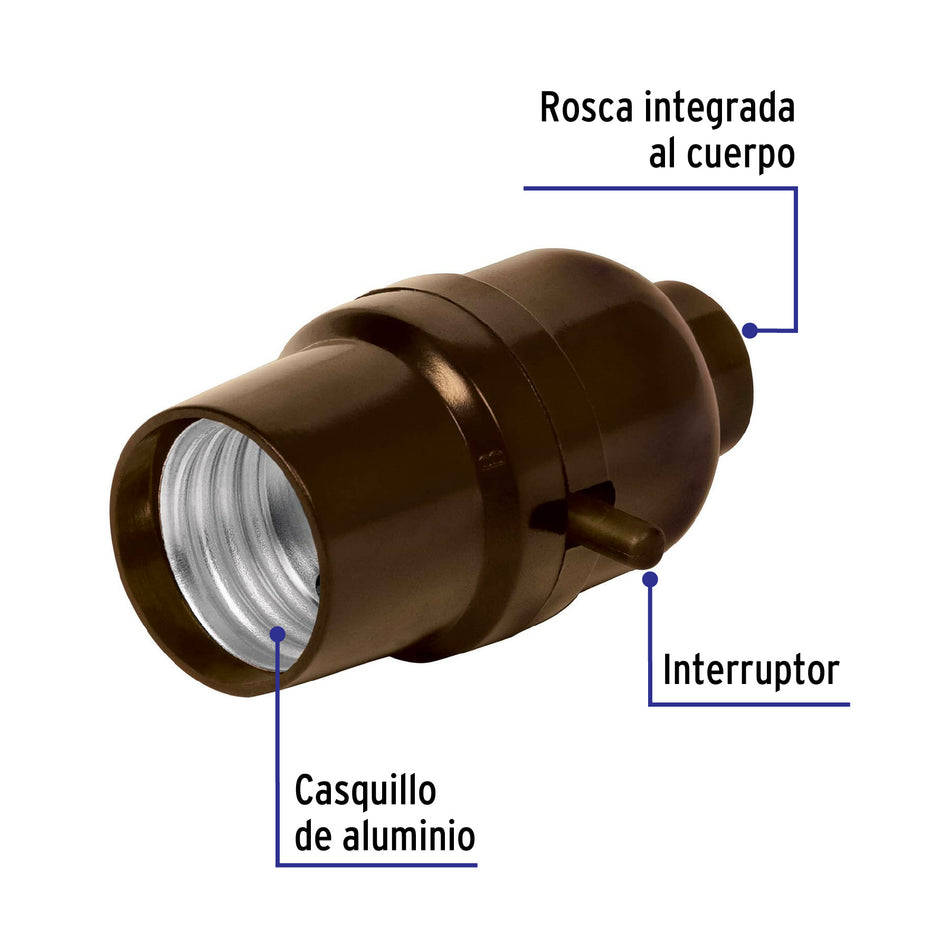 Portalámpara de baquelita, con interruptor de barra, Volteck Caja con 10, 46501