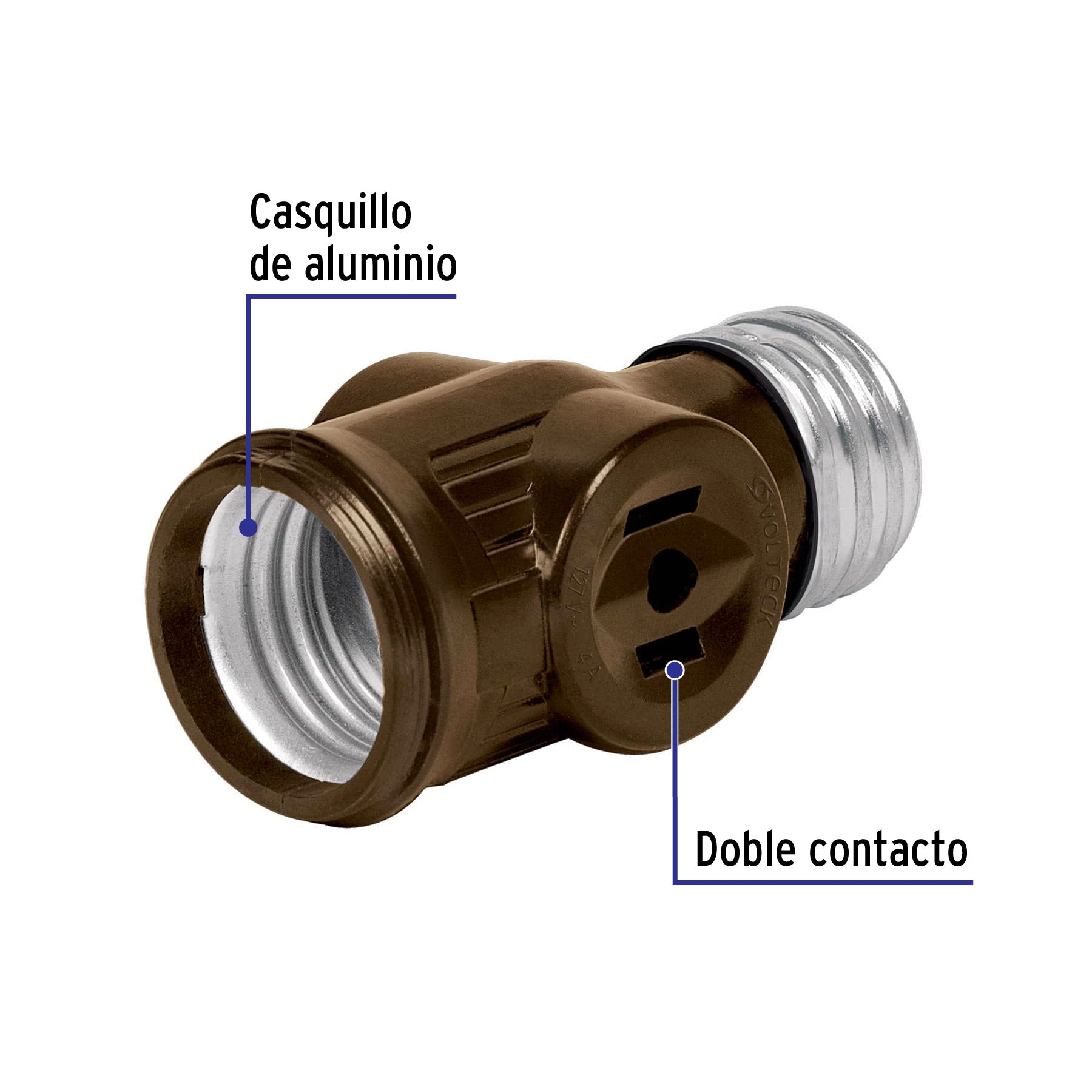 Portalámpara de baquelita, doble contacto, Volteck, 46511