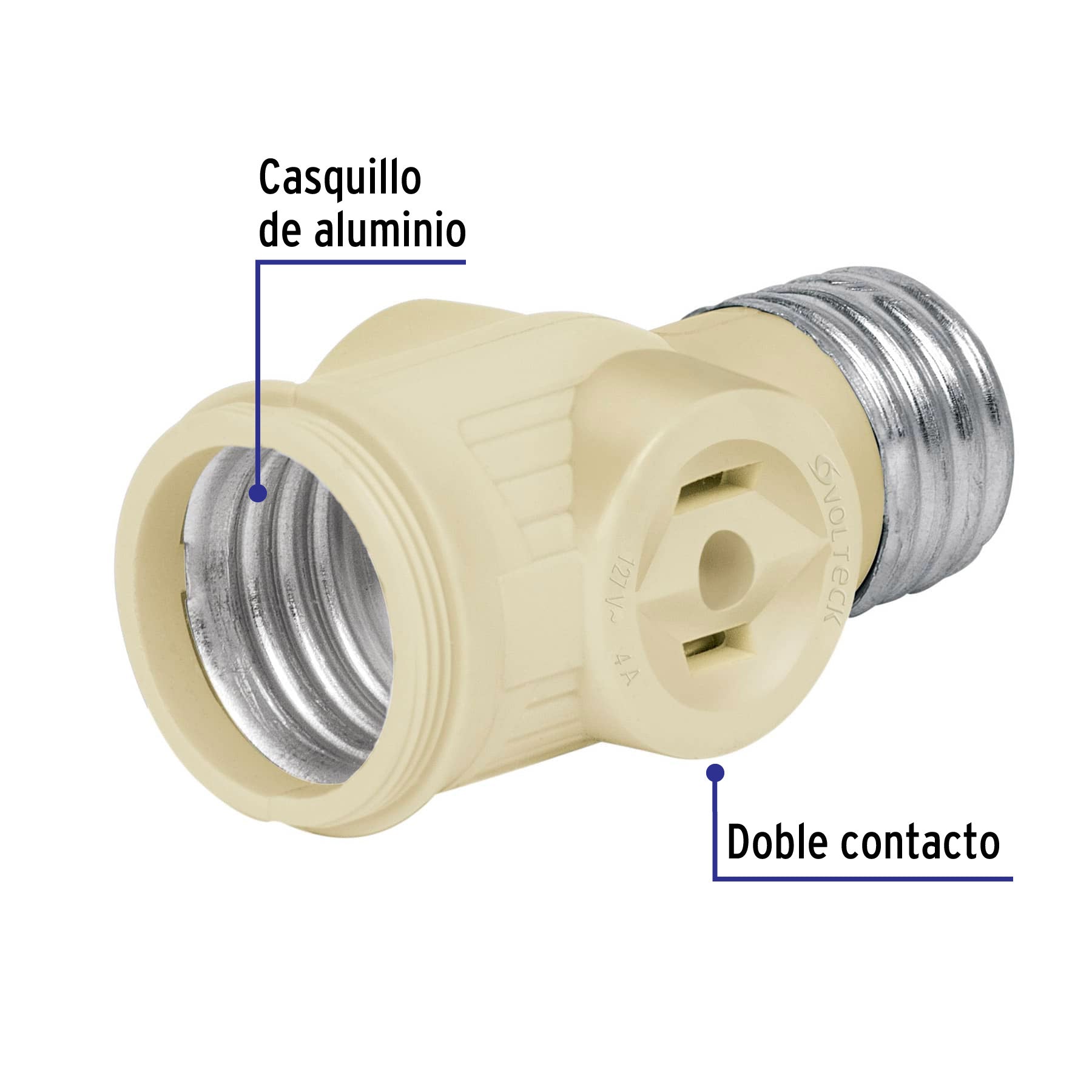 Portalámpara de baquelita, con doble contacto, Volteck, 46514