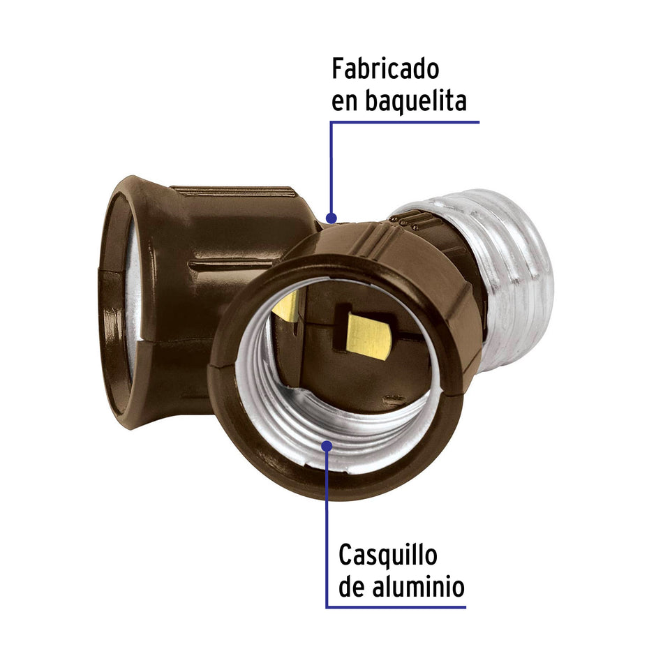 Portalámpara de baquelita, doble entrada, Volteck Caja con 10, 46539