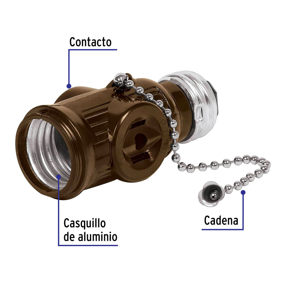 Portalámpara de baquelita, cadena y doble contacto, Volteck Caja con 20, 46512