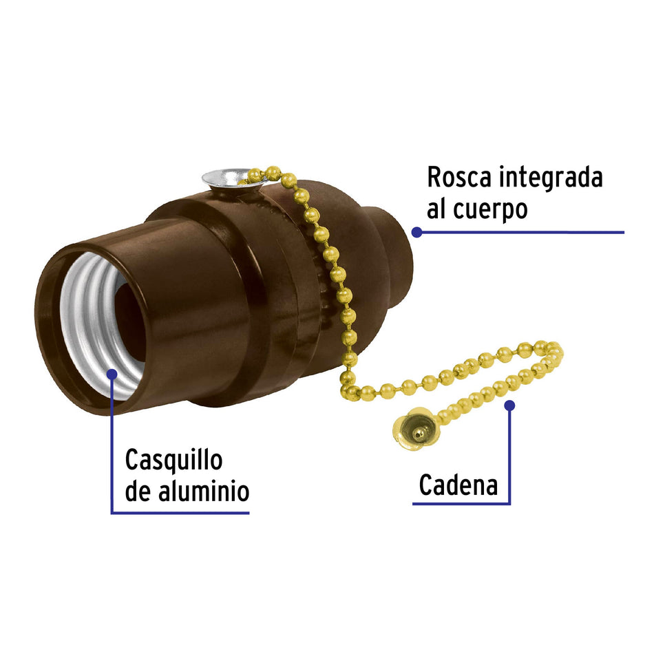Portalámpara de baquelita, con interruptor de cadena,Volteck Caja con 10, 46533