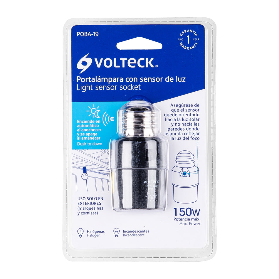 Portalámpara de PVC, con sensor de luz, Volteck Caja con 10, 46516