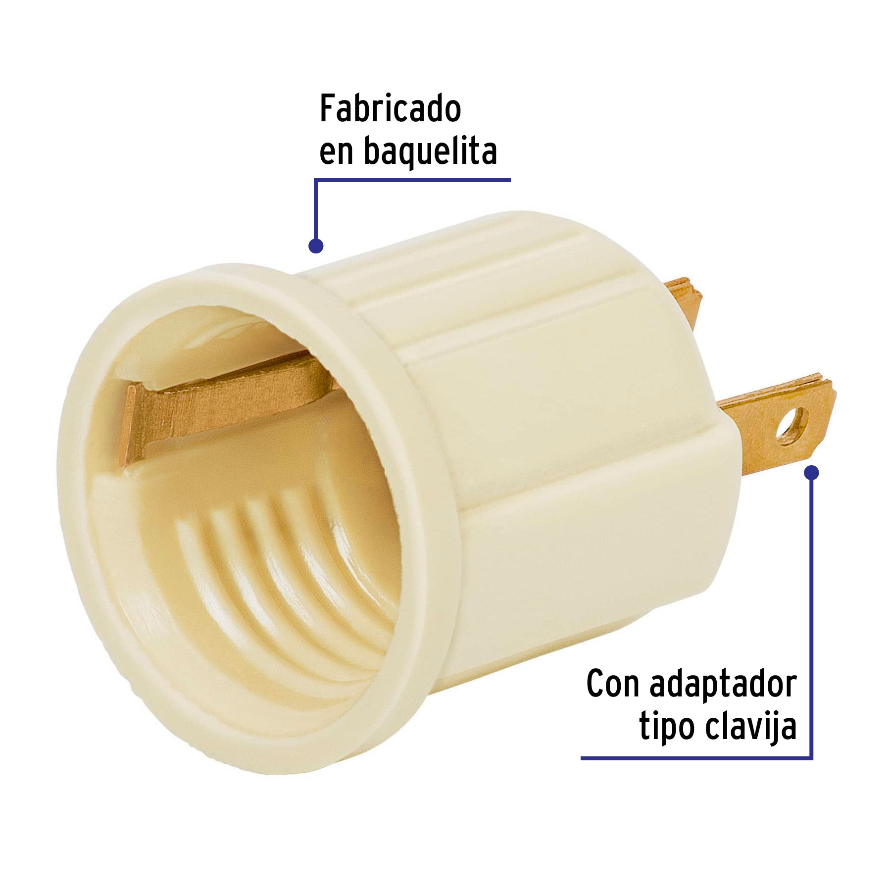 Portalámpara de baquelita, con adaptador, marfil, Volteck, 46525