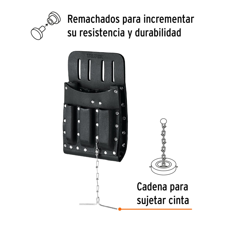 Porta herramientas de cuero con 11 compartimentos, Truper Caja con 4, 11514