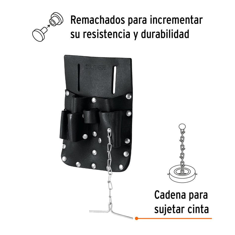 Porta herramientas de cuero con 7 compartimentos, Truper Caja con 4, 11515