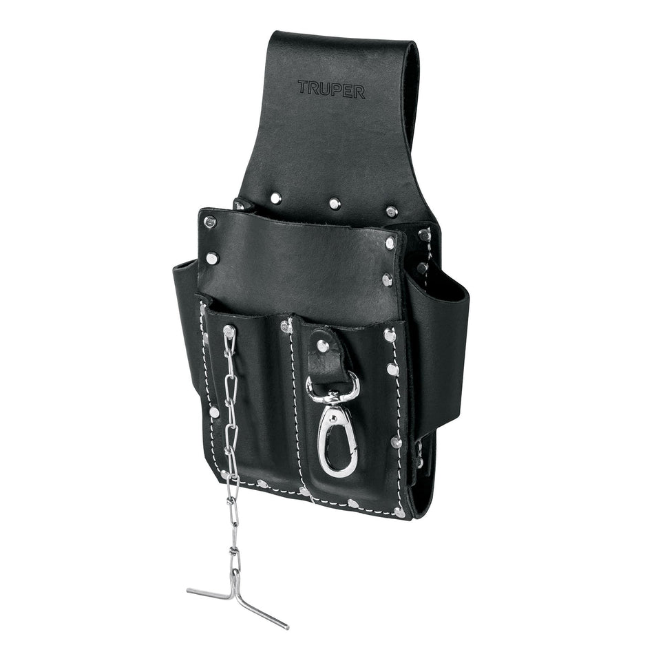 Porta herramientas grande de cuero, 7 compartimentos, Truper Caja con 4, 102007