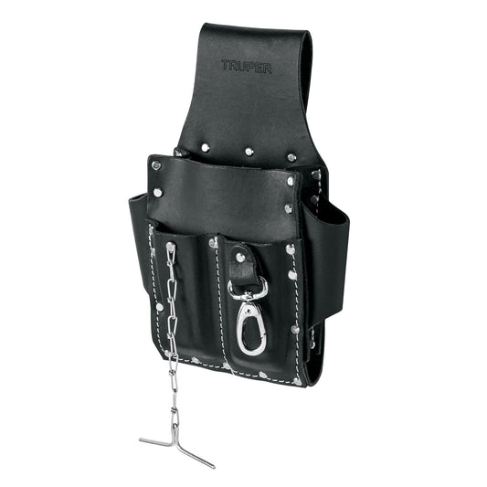 Porta herramientas grande de cuero, 7 compartimentos, Truper Caja con 4, 102007