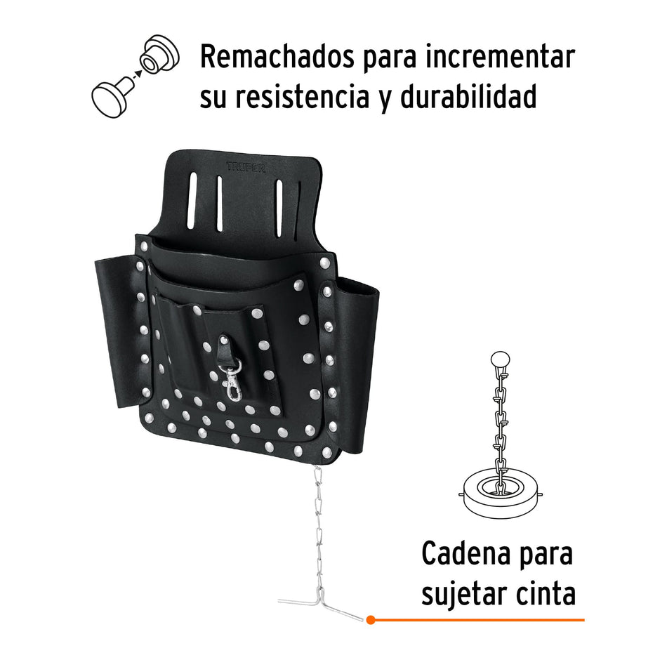 Porta herramientas de cuero con 8 compartimentos, Truper Caja con 4, 11511