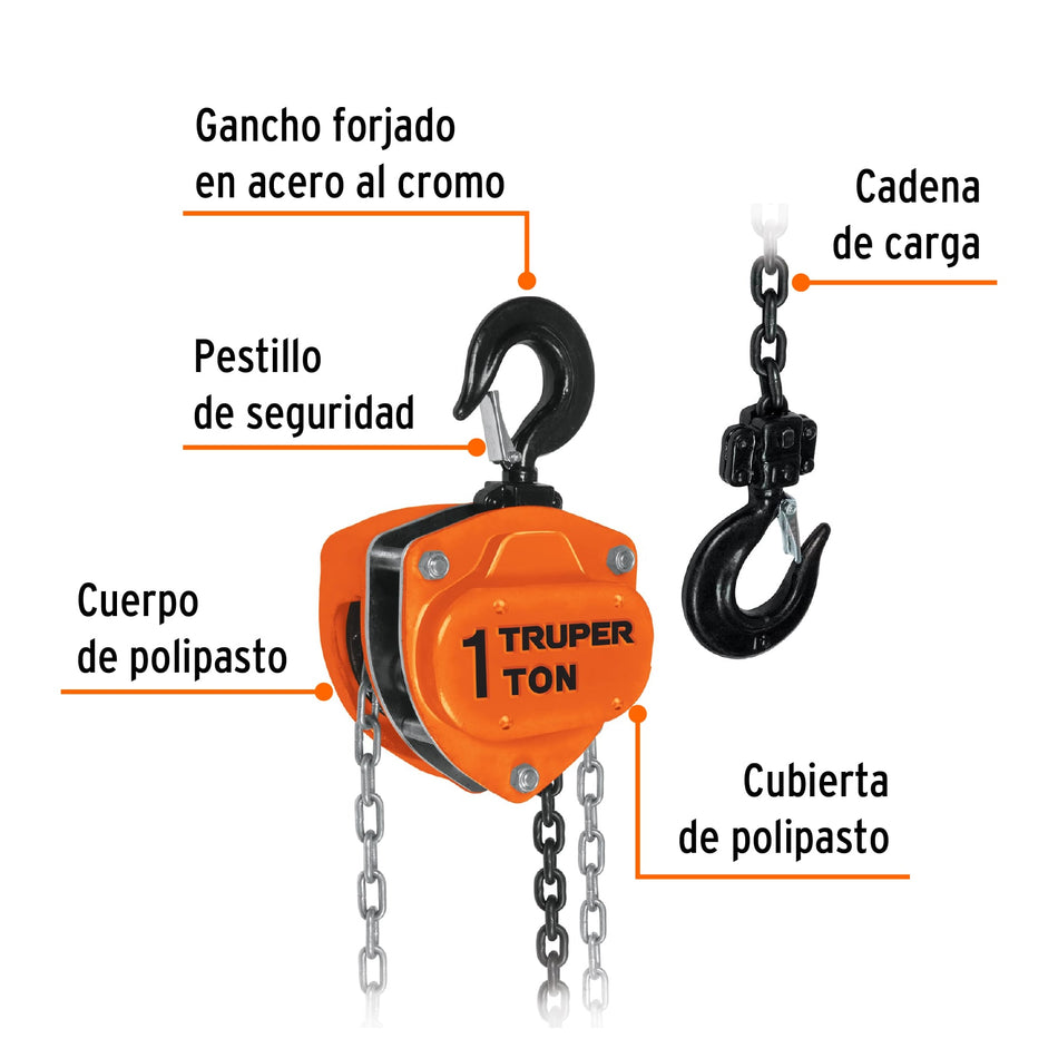 Polipasto de cadena de 1 ton, Truper, 16824