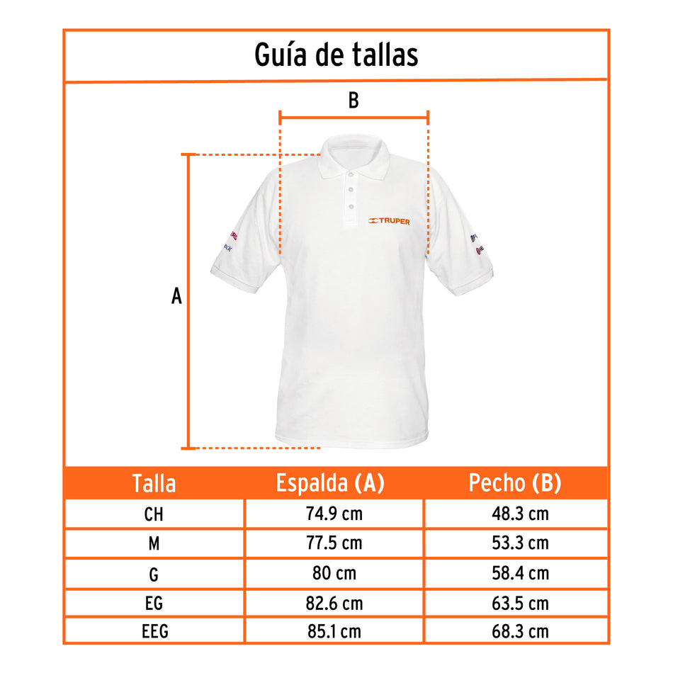 Playera polo para hombre, blanca, CH, Truper, 60455