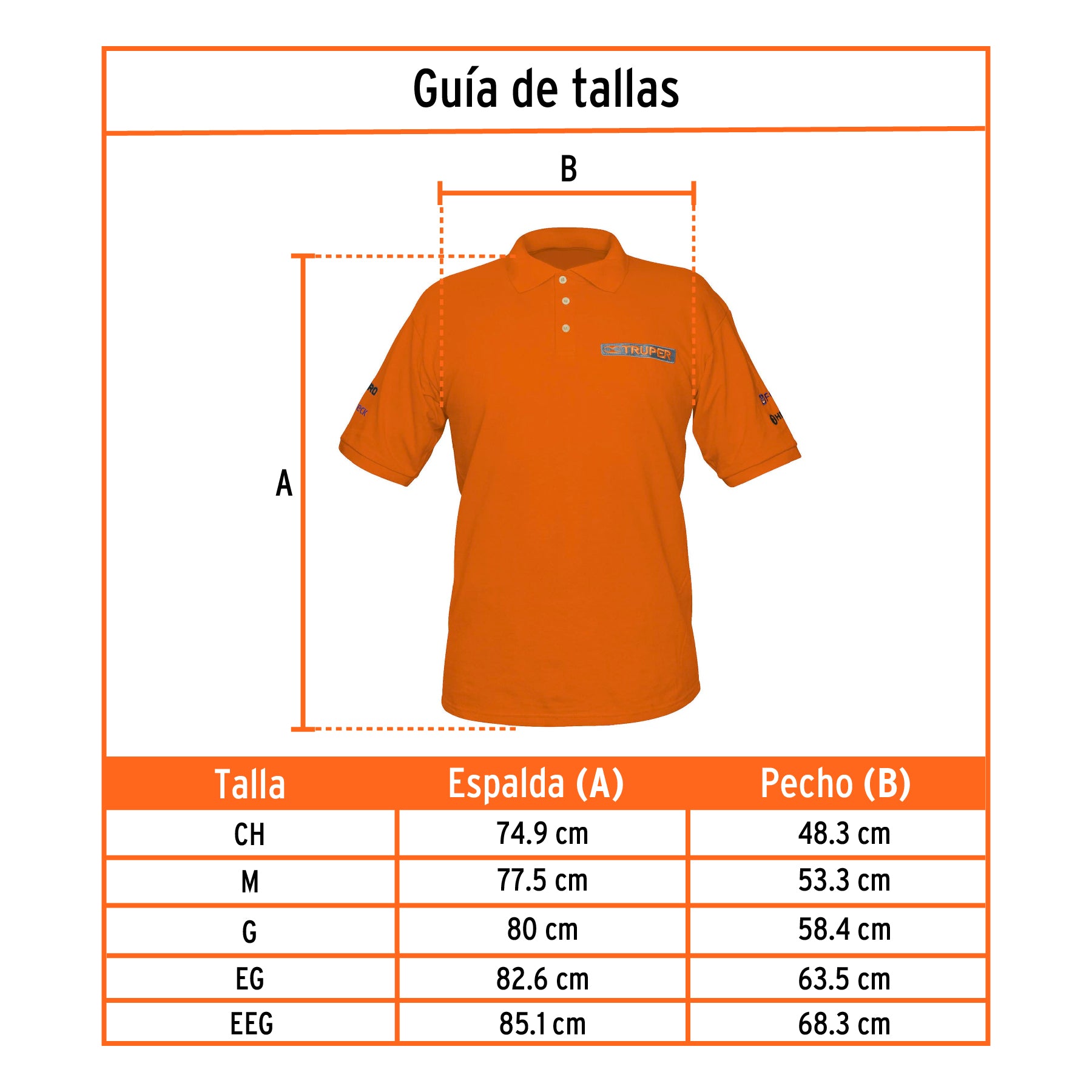 Playera polo para hombre, naranja, EEG, Truper, 60456