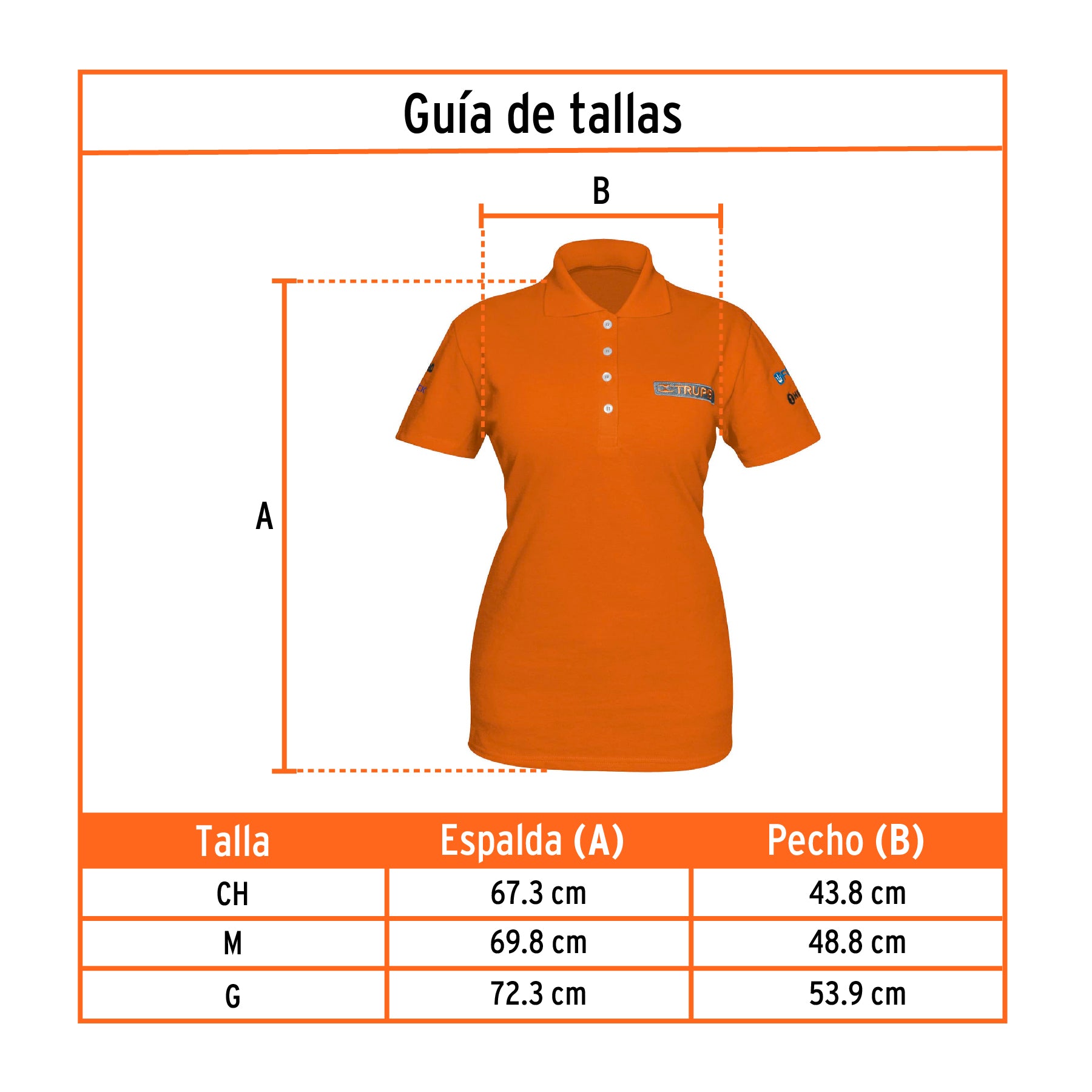 Playera polo para mujer, naranja, CH, Truper, 60471