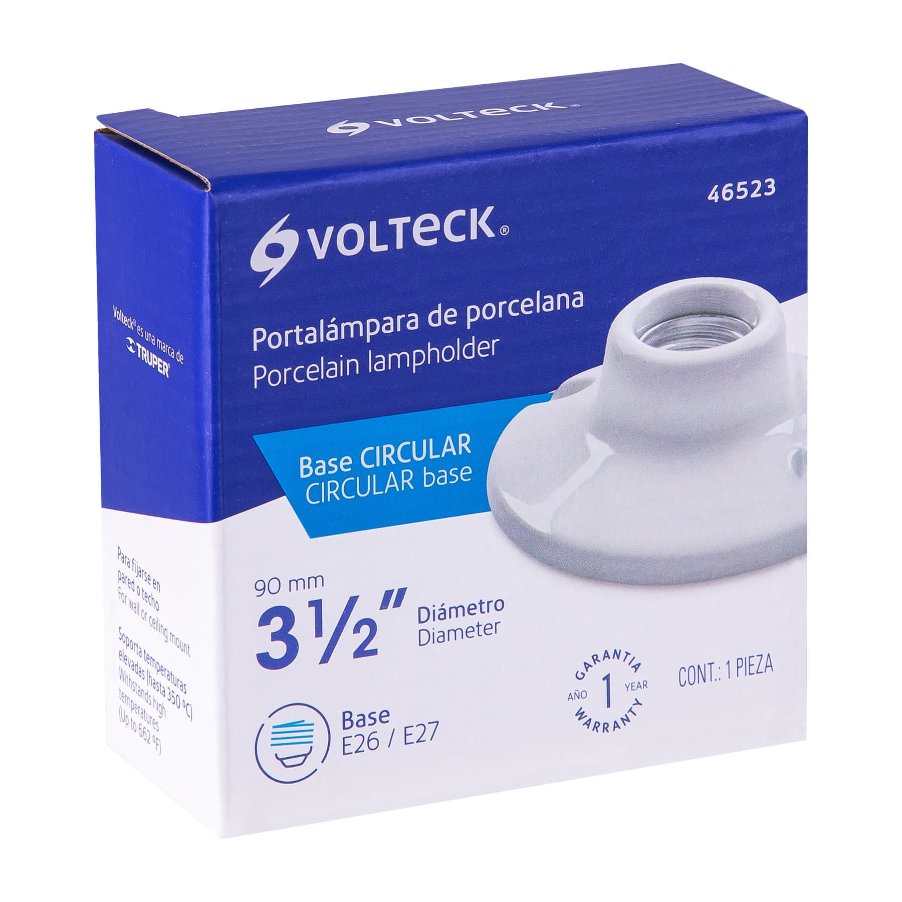 Portalámpara de porcelana, 3-1/2', redonda, Volteck, 46523