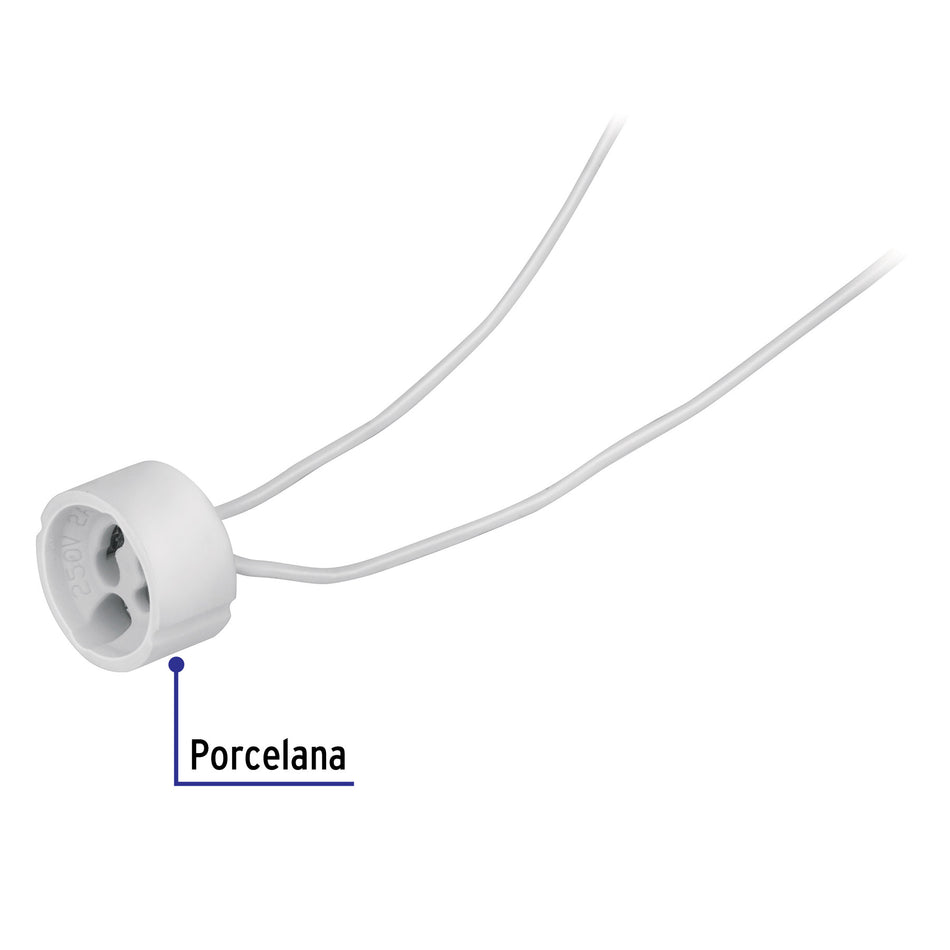 Portalámpara de porcelana para base GU10, Volteck Caja con 10, 46540
