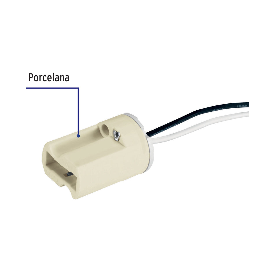 Portalámpara de porcelana para base G9, Volteck Caja con 10, 46391