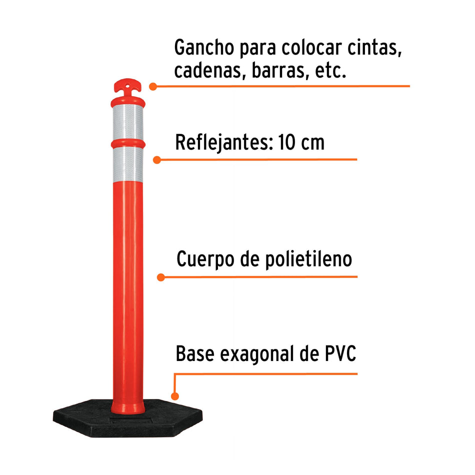 Poste delimitador de 115 cm de alto con base y reflejante, 101666