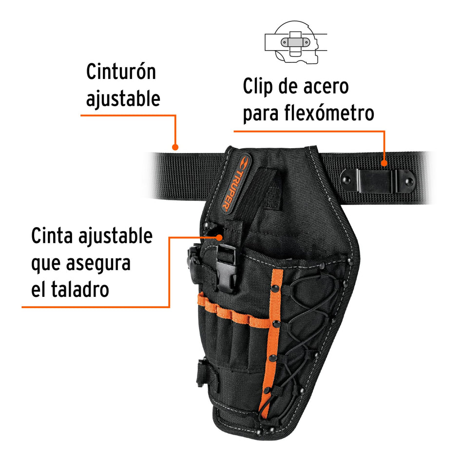 Porta taladro de poliéster, 6 compartimentos, Truper Caja con 2, 19588
