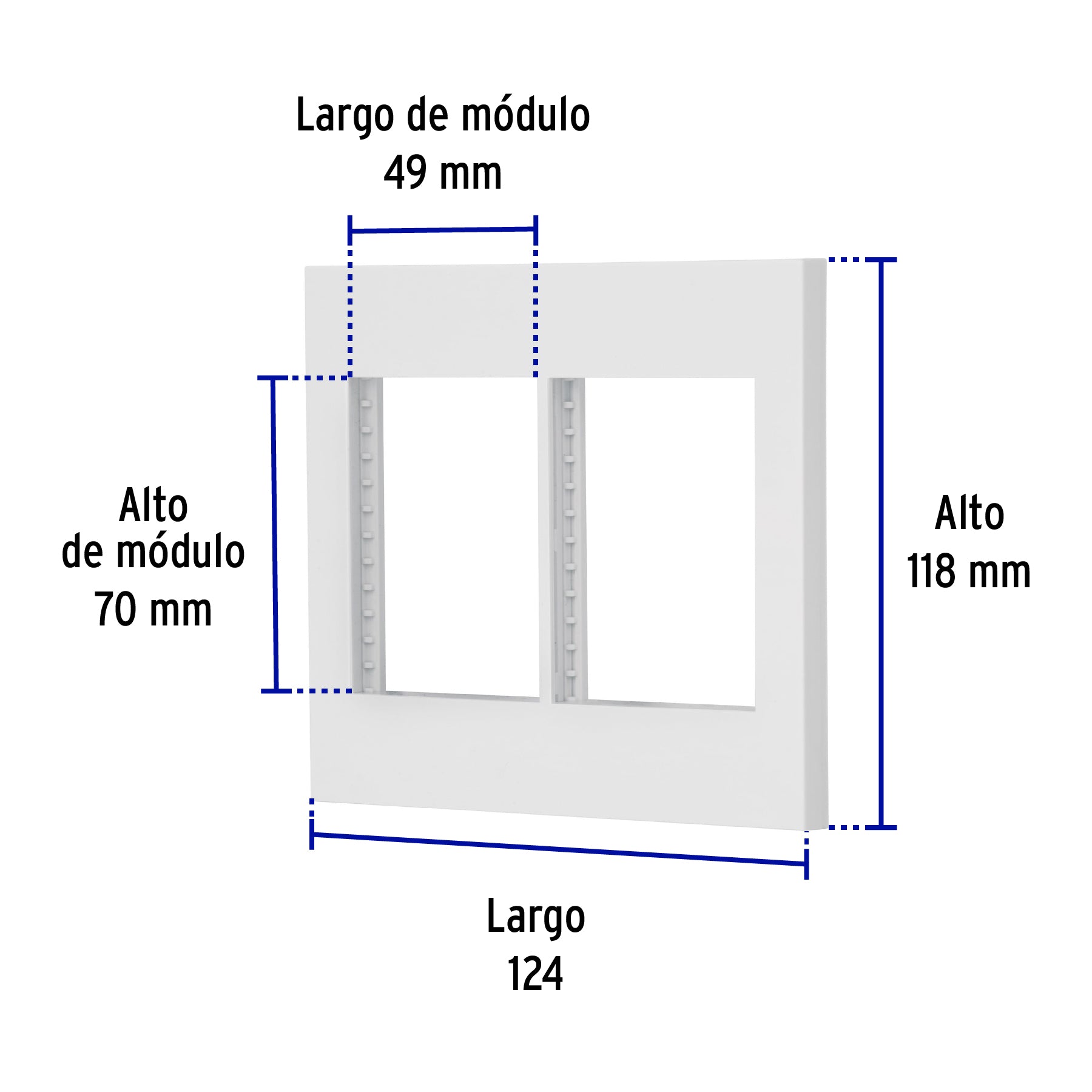 Placa 2 ventanas, 6 módulos, línea Española, color blanco, 47065