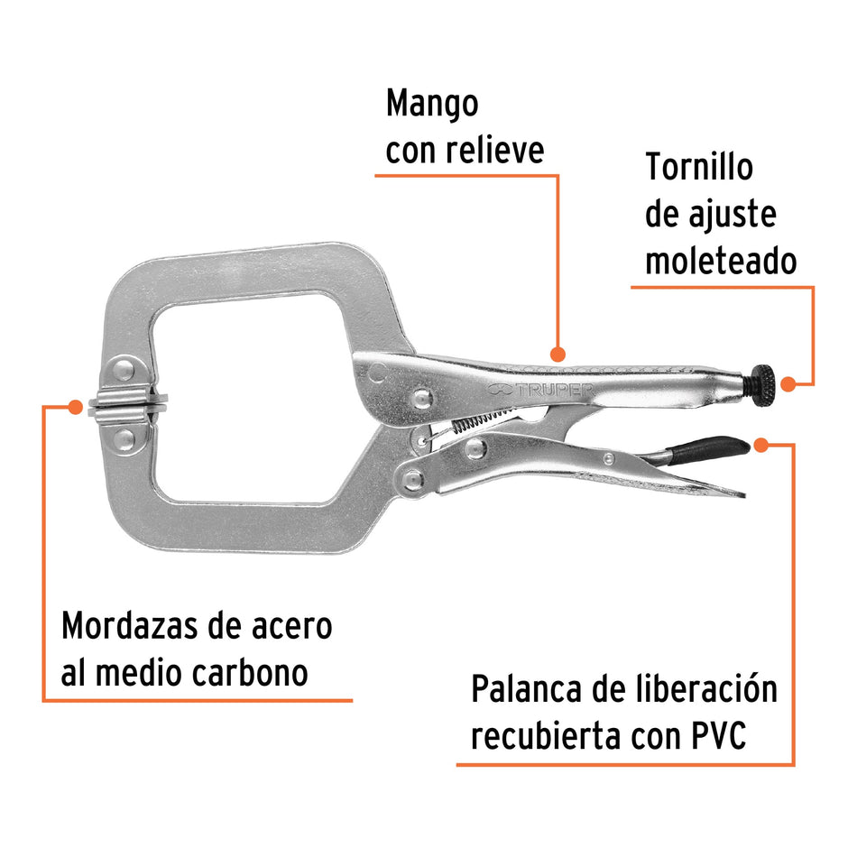 Pinza de presión 9' tipo 'C' con mordaza autoajustable Caja con 3, 17414