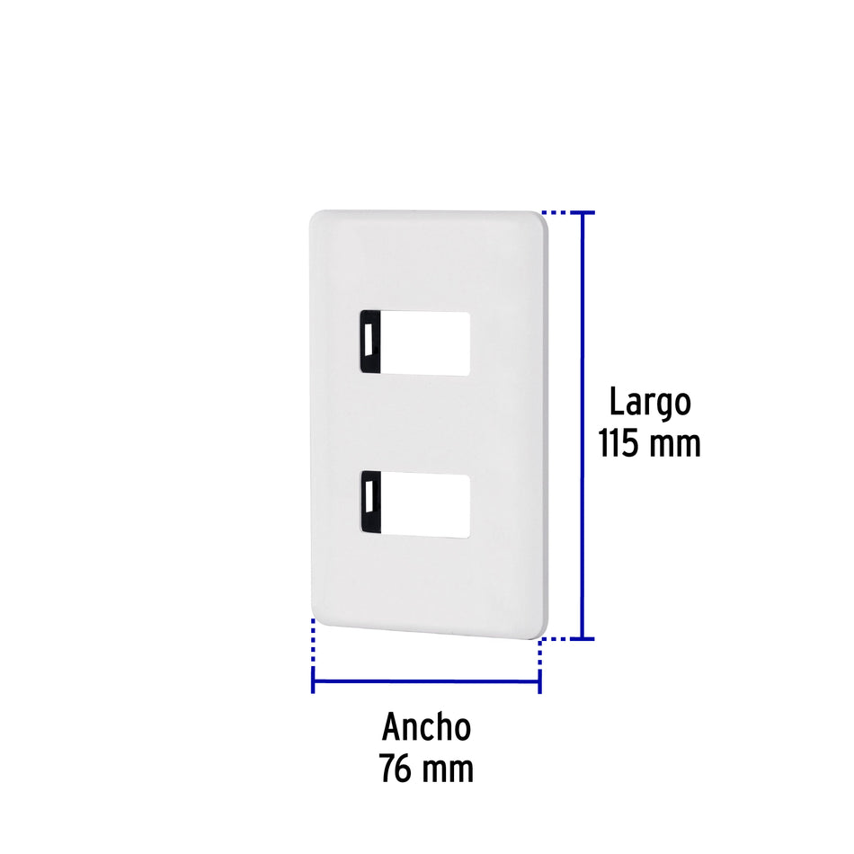Placa 2 módulos de ABS, blanca, Volteck Basic Caja con 12, 27223