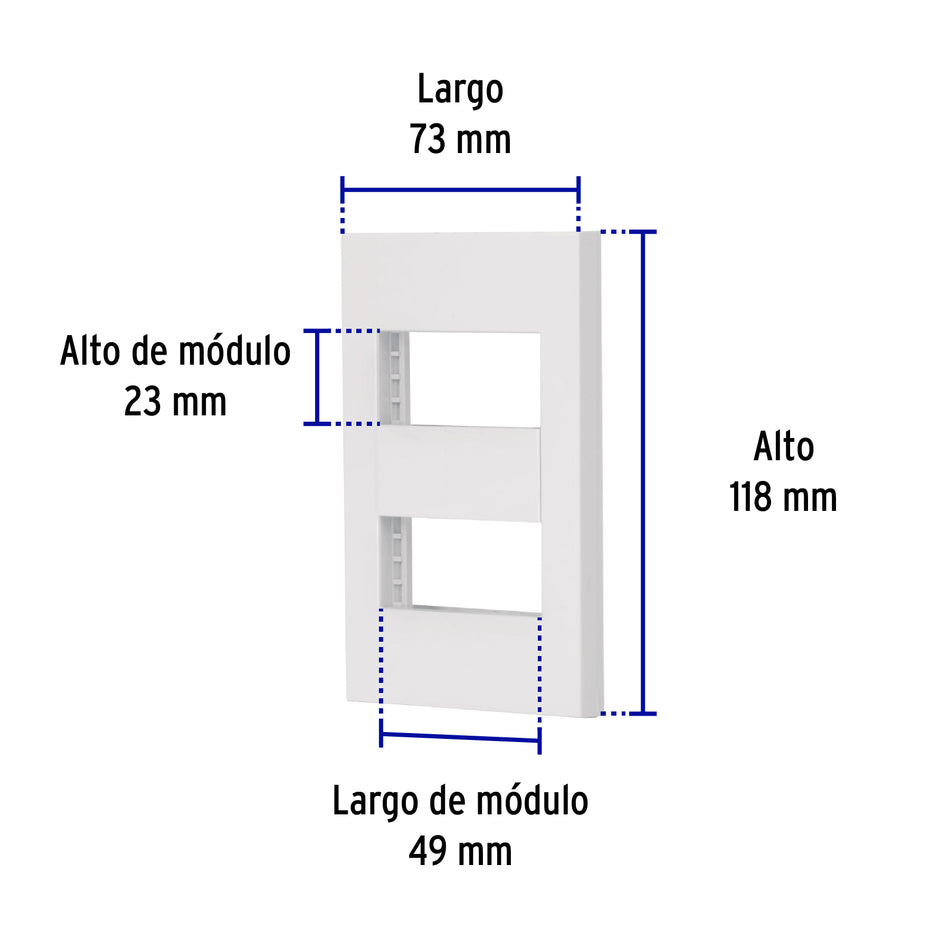 Placa 2 ventanas, 1 módulo, línea Española, color blanco Caja con 12, 47063