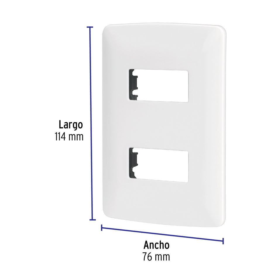 Placa 2 módulos de ABS, línea Italiana, color blanco Caja con 12, 48133