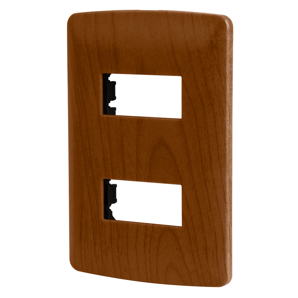 Placa 2 módulos de ABS, línea Italiana, acabado madera Caja con 12, 46393