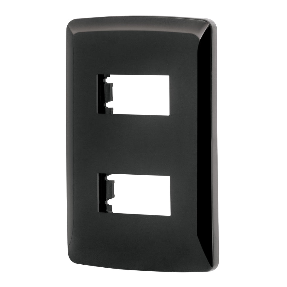 Placa 2 modulos, Italiana, color negro, Volteck Caja con 12, 40137