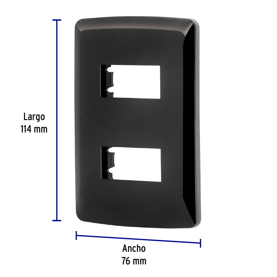 Placa 2 modulos, Italiana, color negro, Volteck Caja con 12, 40137