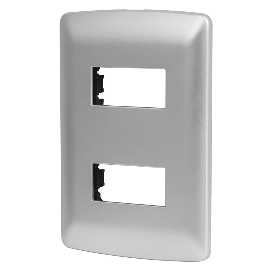 Placa 2 módulos de ABS, línea italiana, color plata, Volteck Caja con 12, 46398