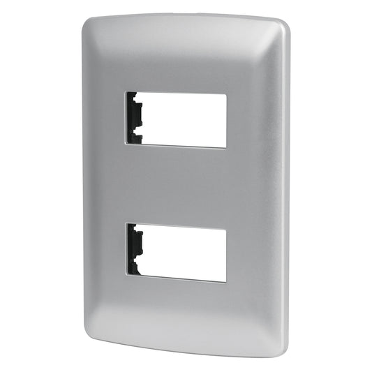 Placa 2 módulos de ABS, línea italiana, color plata, Volteck Caja con 12, 46398