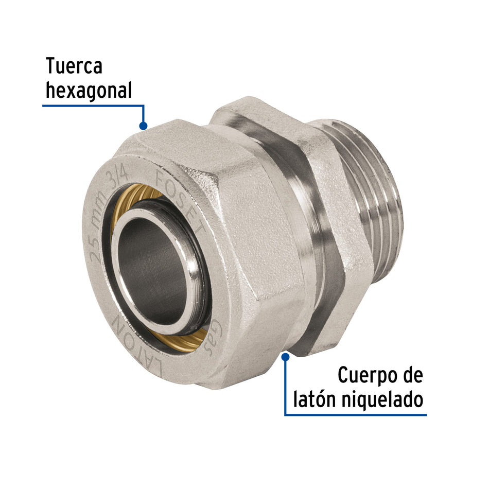 Conector para PEALPE, 3/4', con rosca macho, Foset Caja con 2, 45937