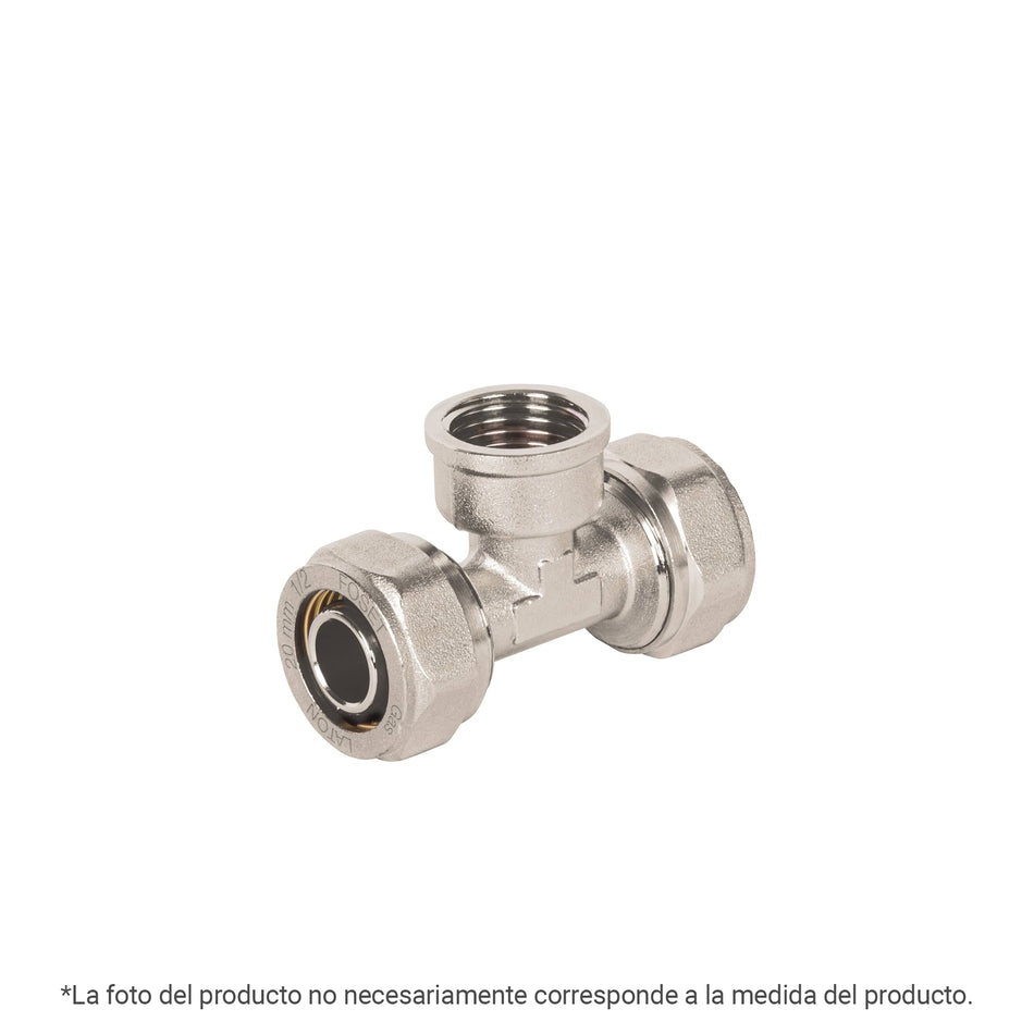 Tee para PEALPE,3/8x1/2x3/8',con rosca hembra central, Foset Caja con 4, 44853