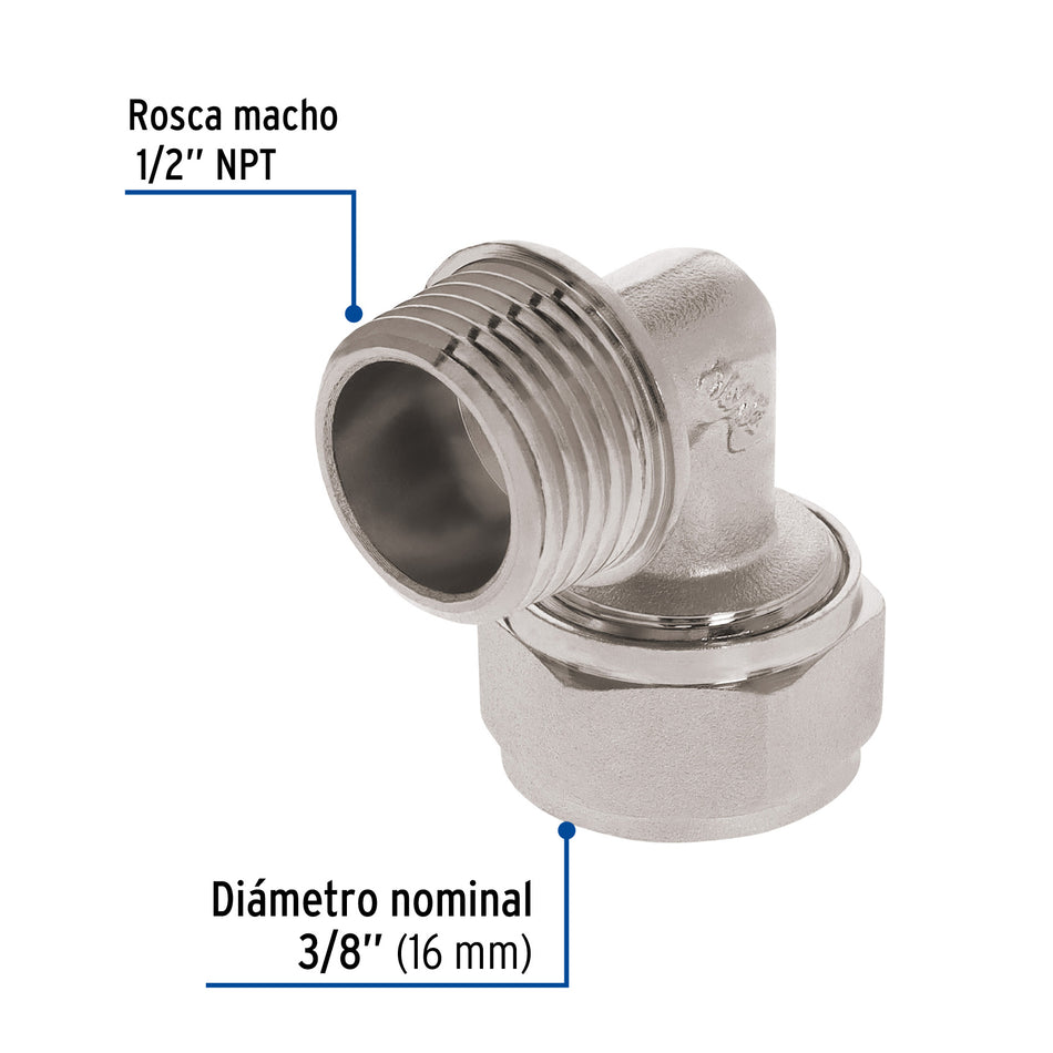 Codo 90° para PEALPE, 3/8', con rosca macho, Foset Caja con 4, 45924