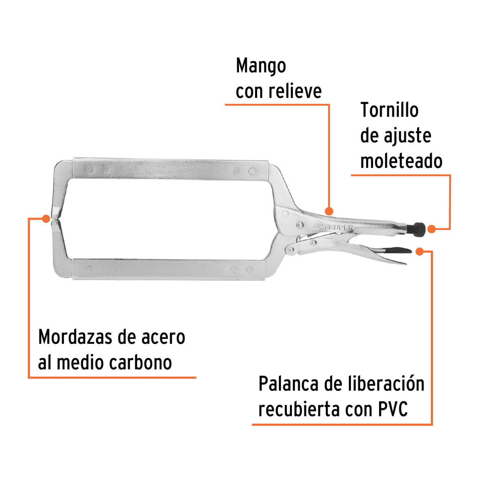 Pinza de presión 18' tipo 'C' con mordaza fija, Truper, 17418