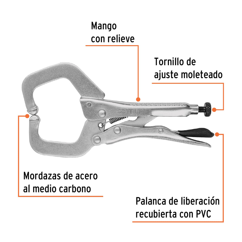 Pinza de presión 6' tipo 'C' con mordaza fija, Truper Caja con 3, 17416