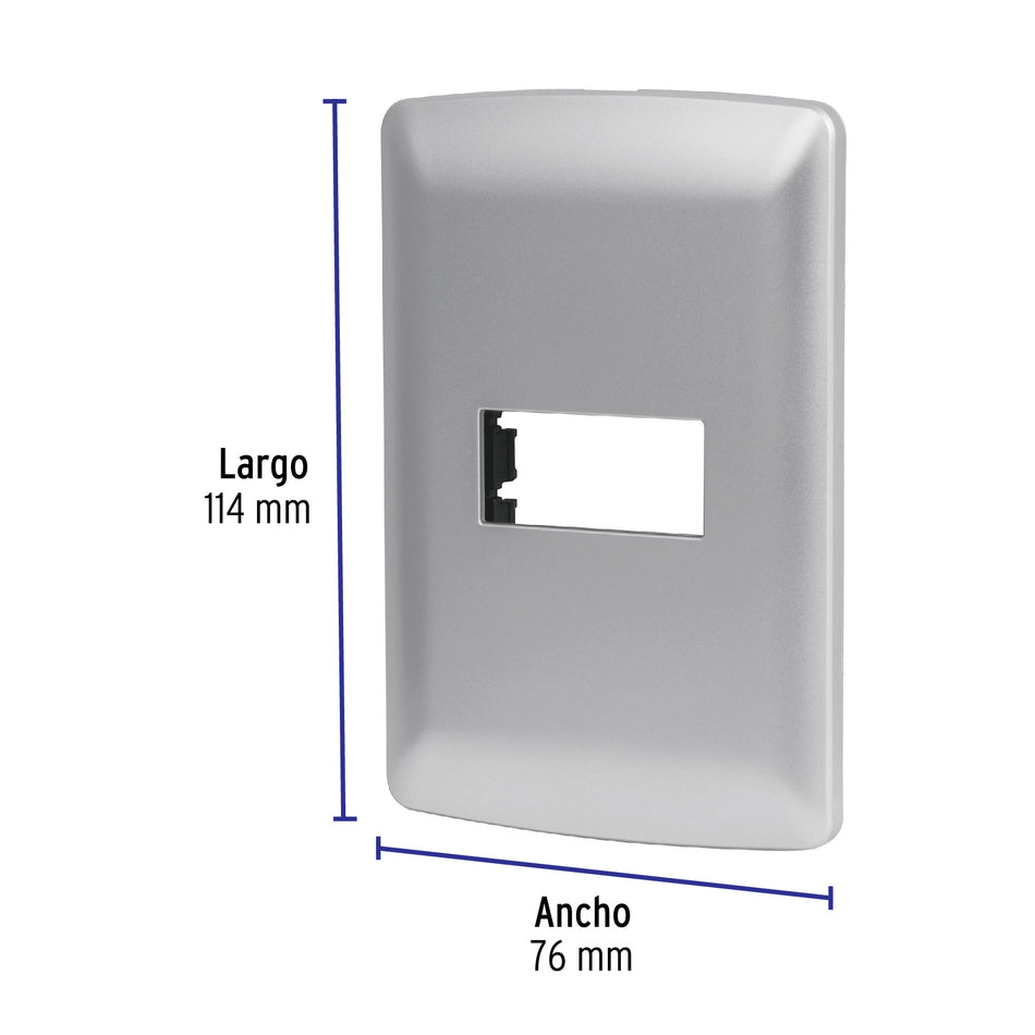 Placa 1 módulo de ABS, línea italiana, color plata, Volteck Caja con 12, 46397