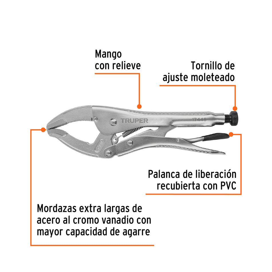 Pinza de presión 10' apertura amplia, Truper Caja con 3, 17448