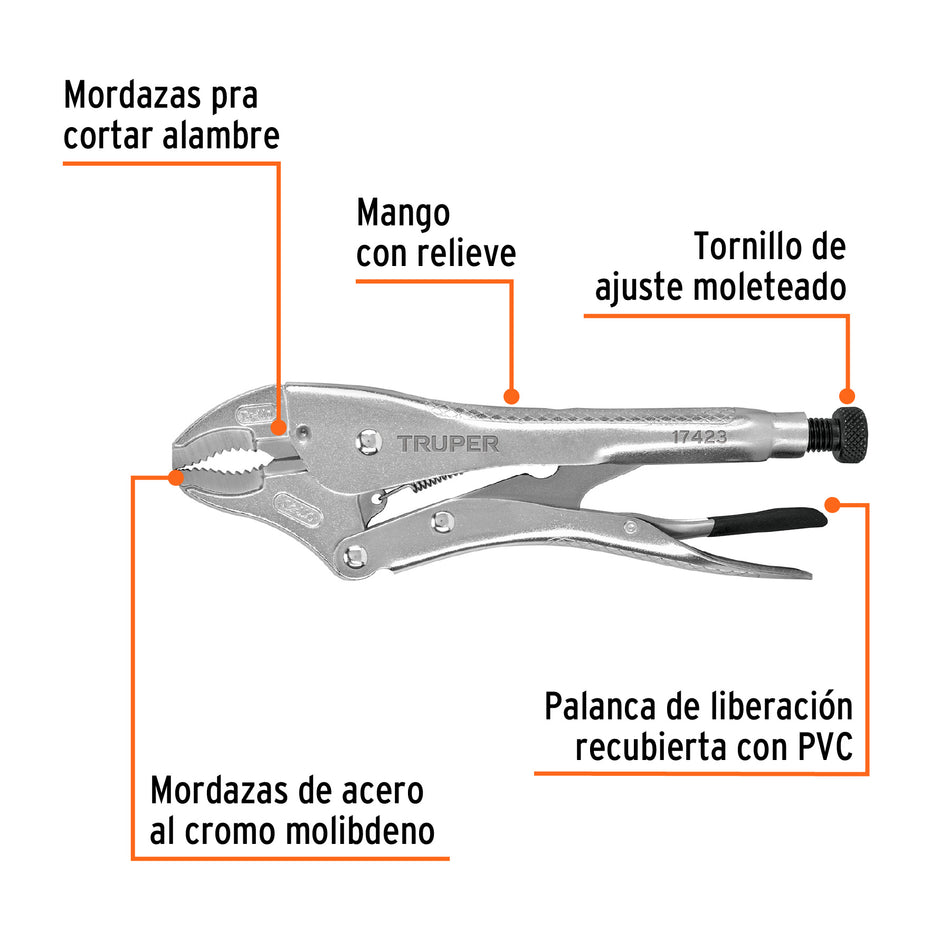 Pinza de presión 10' mordaza curva, Truper Caja con 3, 17423