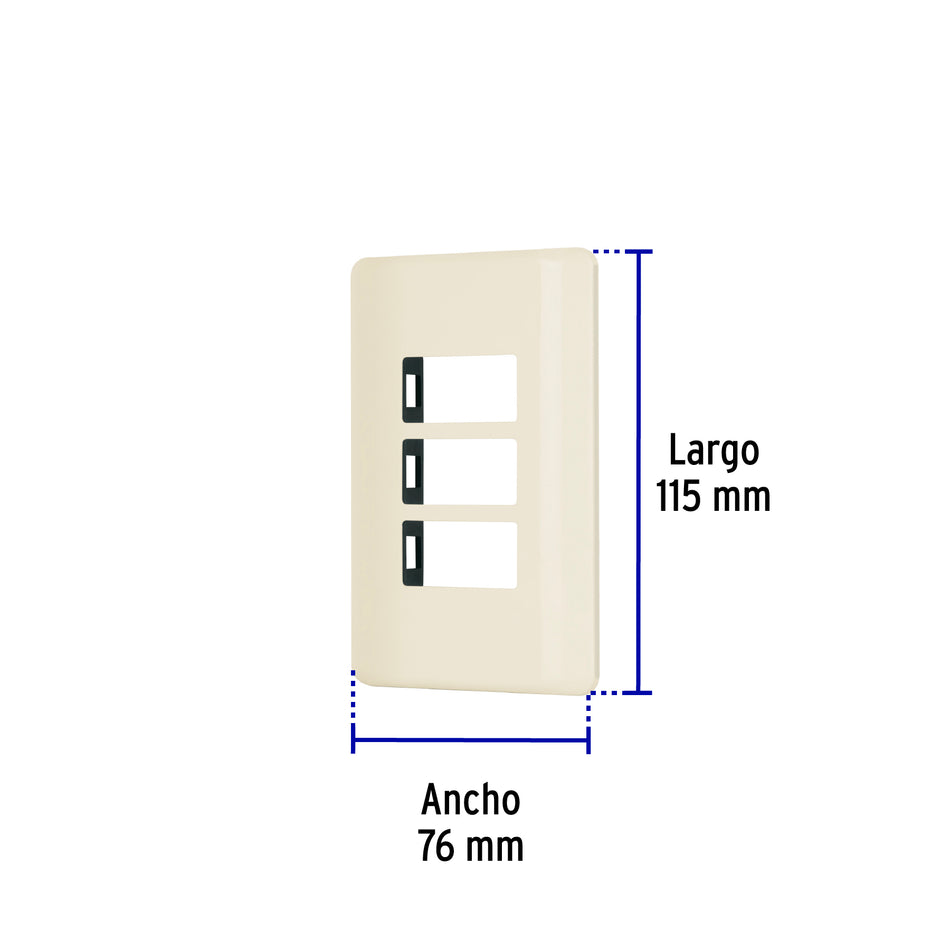 Placa 3 módulos, marfil, línea Volteck Basic Caja con 12, 27233