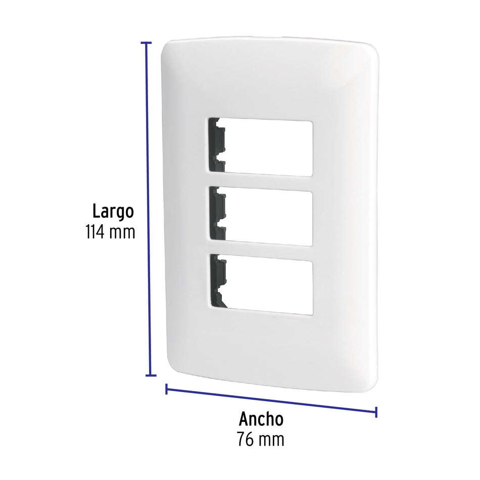 Placa 3 módulos de ABS, línea Italiana, color blanco Caja con 12, 48136
