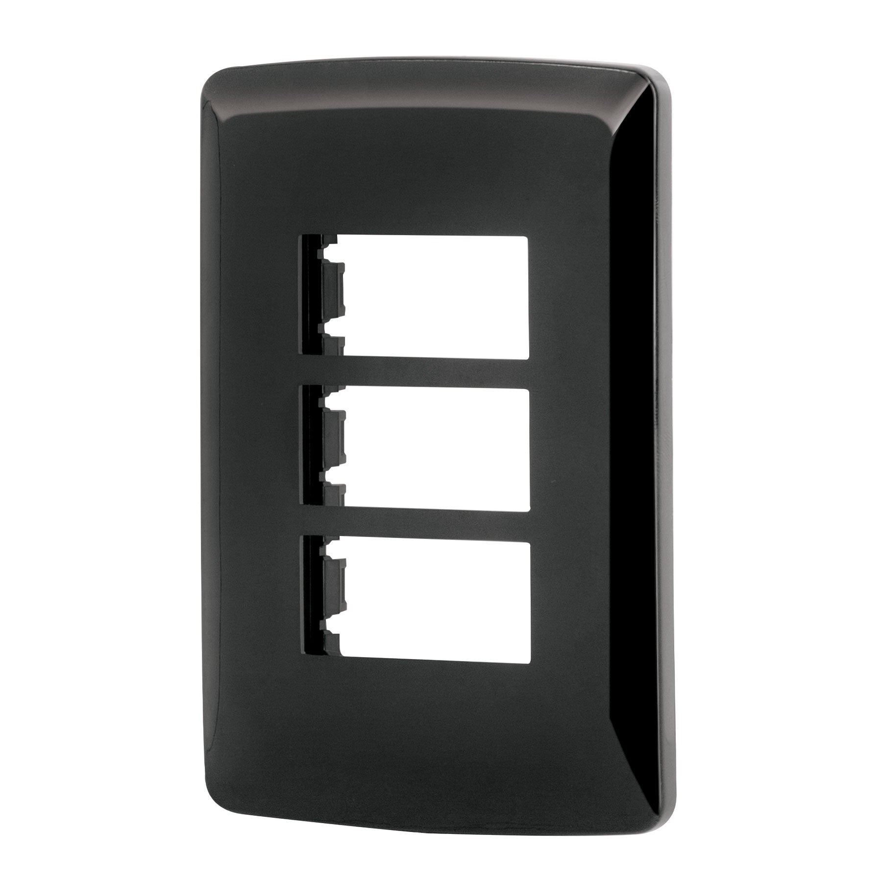 Placa 3 modulos, Italiana, color negro, Volteck, 40138