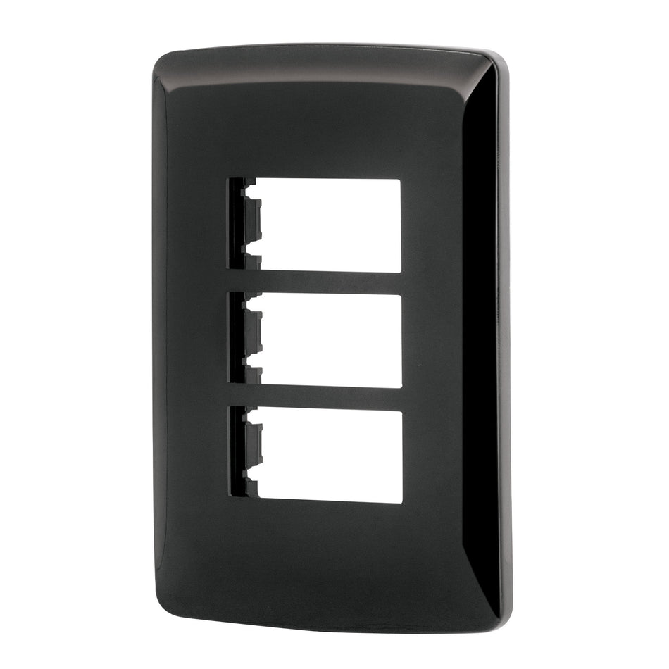 Placa 3 modulos, Italiana, color negro, Volteck Caja con 12, 40138