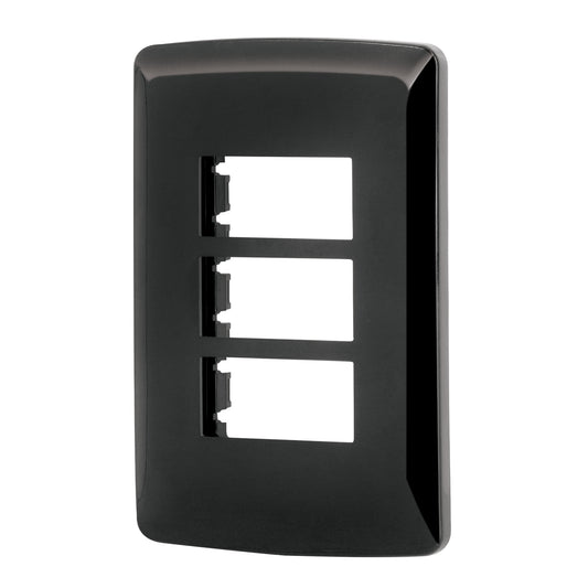 Placa 3 modulos, Italiana, color negro, Volteck Caja con 12, 40138