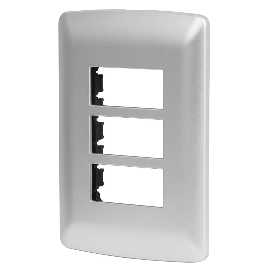 Placa 3 módulos de ABS, línea italiana, color plata, Volteck Caja con 12, 46399