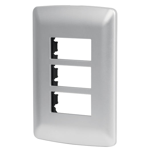 Placa 3 módulos de ABS, línea italiana, color plata, Volteck Caja con 12, 46399