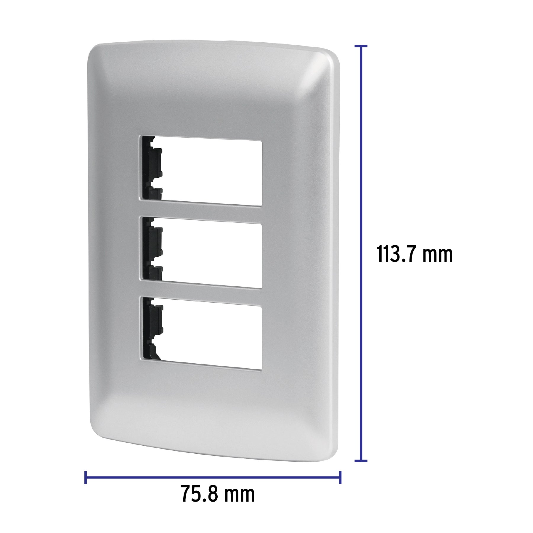 Placa 3 módulos de ABS, línea italiana, color plata, Volteck, 46399