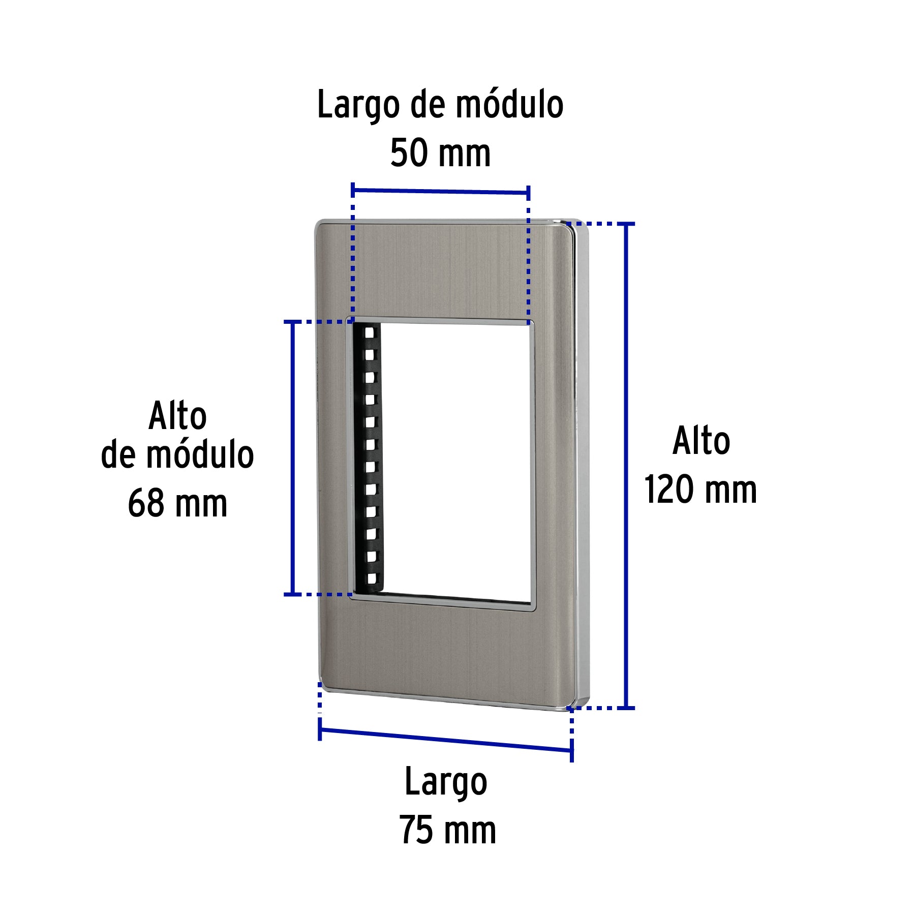 Placa de acero inox con 1 ventana 3 módulos, línea Lisboa, 47819