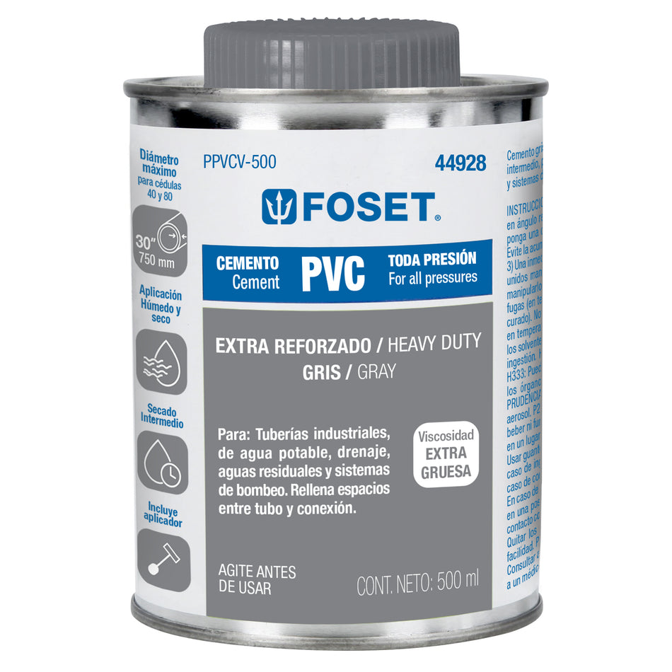 Cemento para PVC en bote de 500 ml, alta viscosidad, Foset Caja con 4, 44928